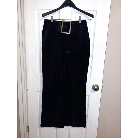 BOUTIQUE EUROPA Black Velvet Wide Waist Band Belt Straight Leg Pants Sz 8 - Picture 1 of 15